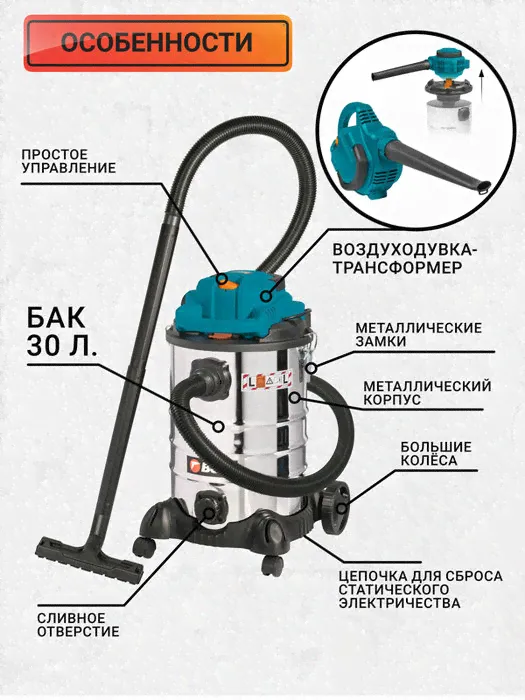 Пылесос строительный Bort BSS-1230-DUO (93417494)